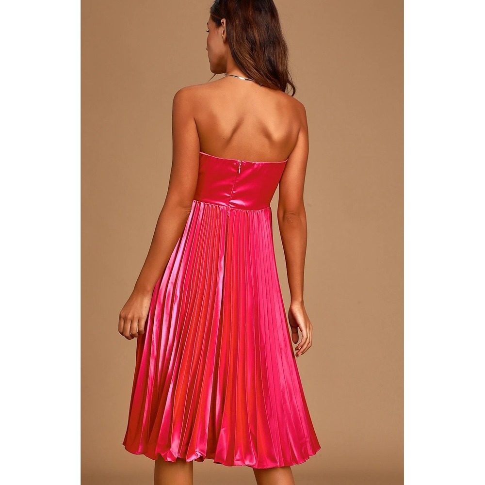 Lulus Just Like a Movie Magenta Strapless Pleated Midi Dress NWT Large - Picture 2 of 11